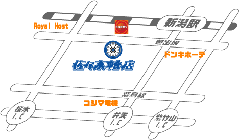 佐々木輪店までのアクセスマップ
